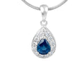 Blue Sapphire Pear Shape Diamond Halo Pendant Pave Setting In 18K White Gold - DG & Co. Jewellery