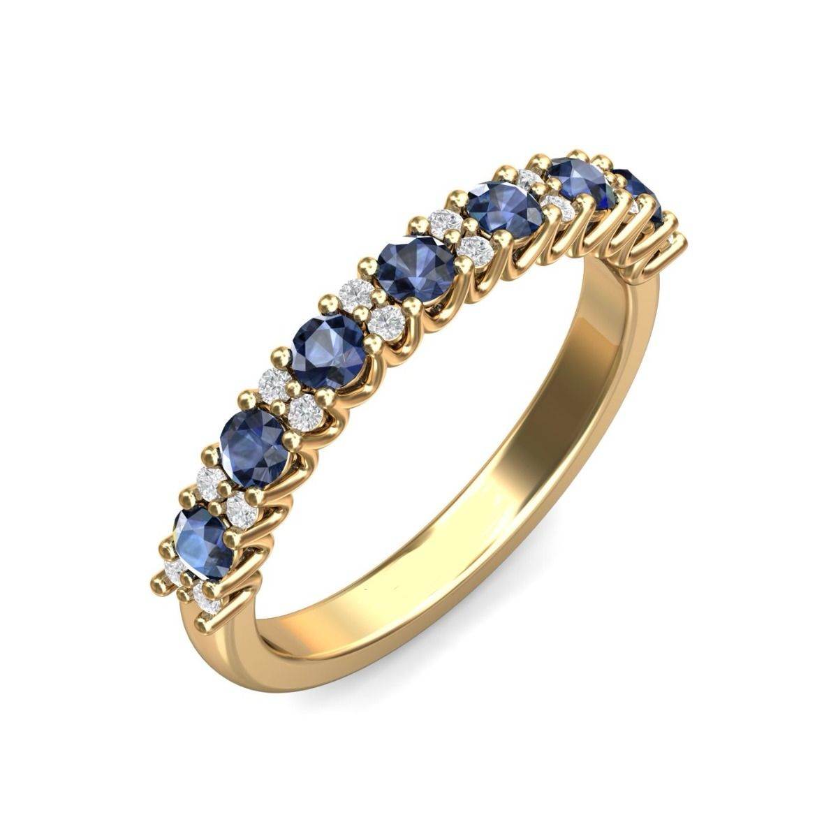 Eternity Sapphire Diamond Wedding Ring Share Prong Setting In 18K Yellow Gold - DG & Co. Jewellery