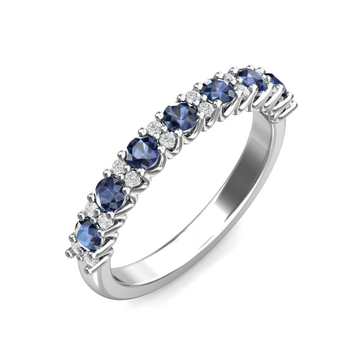 Blue Sapphire and Diamond Semi Eternity Classic Wedding Ring Set in 18K White Gold - DG & Co. Jewellery