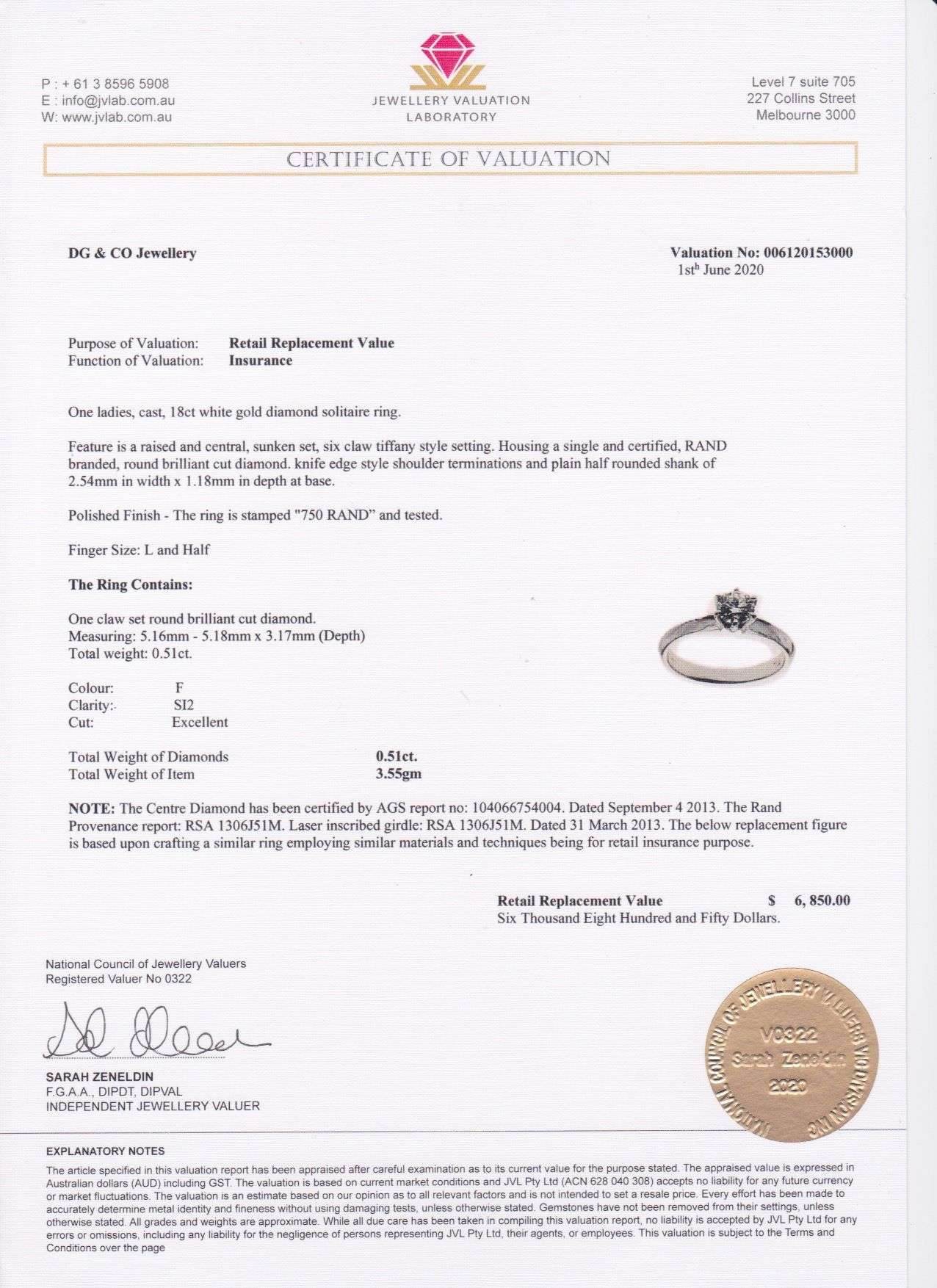 Solitaire Half a Carat Diamond Engagement Ring 6 Claw Setting In 18K White Gold - DG & Co. Jewellery