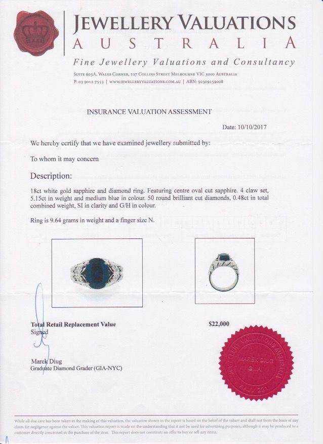 5.15CT Vintage Style Ceylon Sapphire Diamond Ring In 18K White Gold - DG & Co. Jewellery