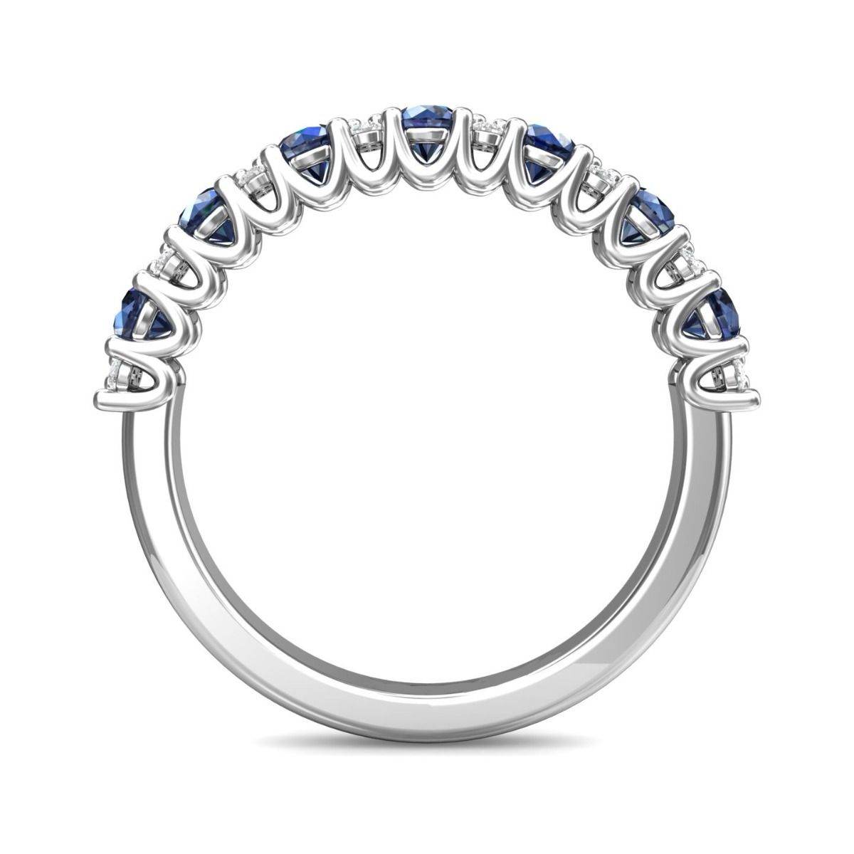 Blue Sapphire and Diamond Semi Eternity Classic Wedding Ring Set in 18K White Gold - DG & Co. Jewellery