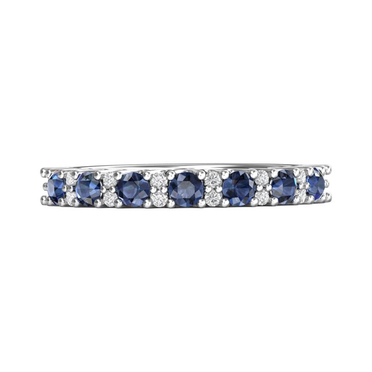 Blue Sapphire and Diamond Semi Eternity Classic Wedding Ring Set in 18K White Gold - DG & Co. Jewellery