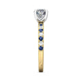 Round Cut 4 Claw Setting Diamond Sapphire Engagement Ring Pave Setting Side Stones -18K Yellow - DG & Co. Jewellery