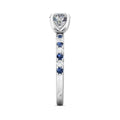 Round Cut 4 Claw Setting Diamond Sapphire Engagement Ring Pave Setting Side Stones -18K White - DG & Co. Jewellery