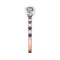 Round Cut 4 Claw Setting Diamond Sapphire Engagement Ring Pave Setting Side Stones -18K Rose - DG & Co. Jewellery