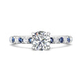 Round Cut 4 Claw Setting Diamond Sapphire Engagement Ring Pave Setting Side Stones -18K White - DG & Co. Jewellery