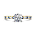 Round Cut 4 Claw Setting Diamond Sapphire Engagement Ring Pave Setting Side Stones -18K Yellow - DG & Co. Jewellery