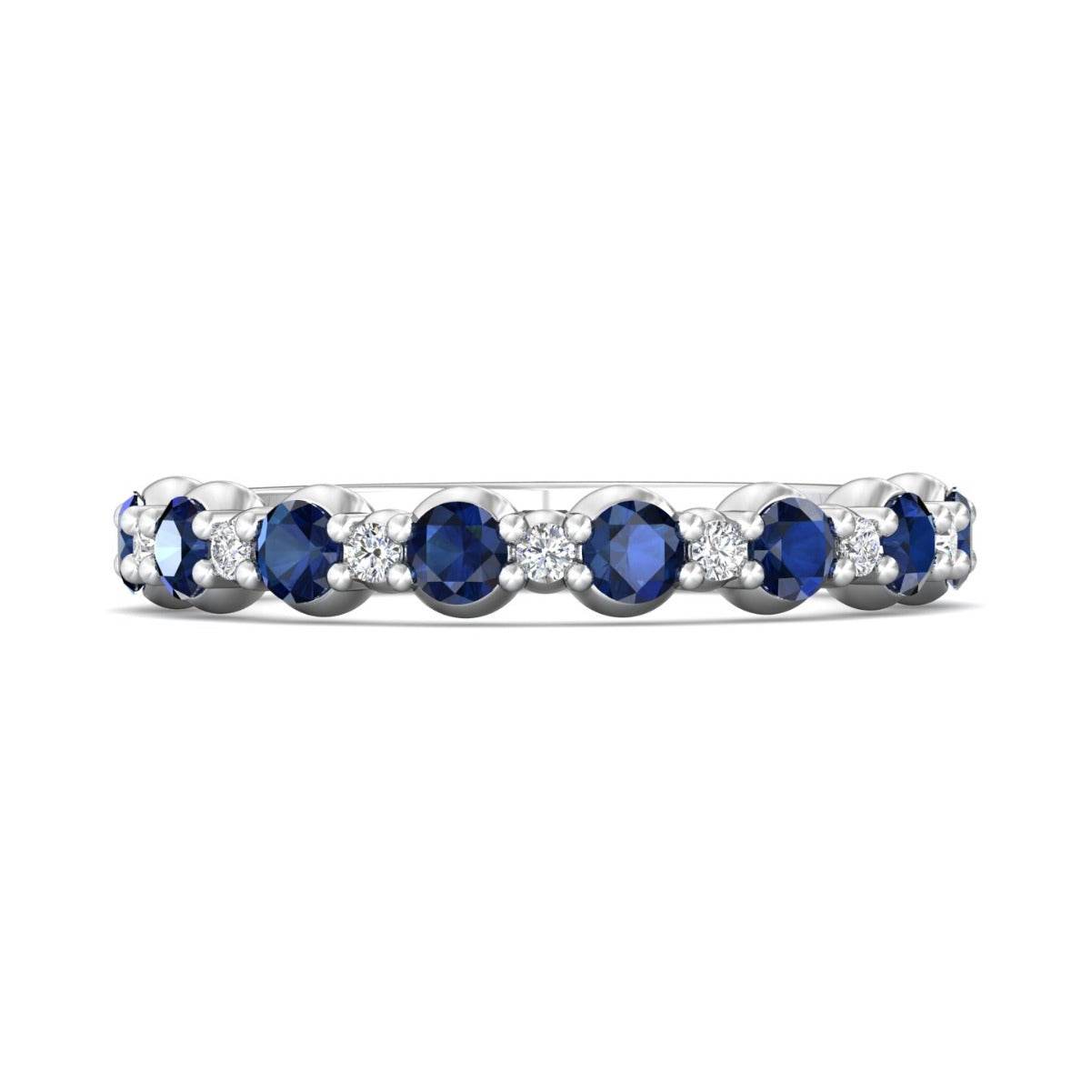 Blue Sapphire Diamond Semi Eternity Classic Wedding Ring Share Claw Setting Set in 18K White Gold - DG & Co. Jewellery