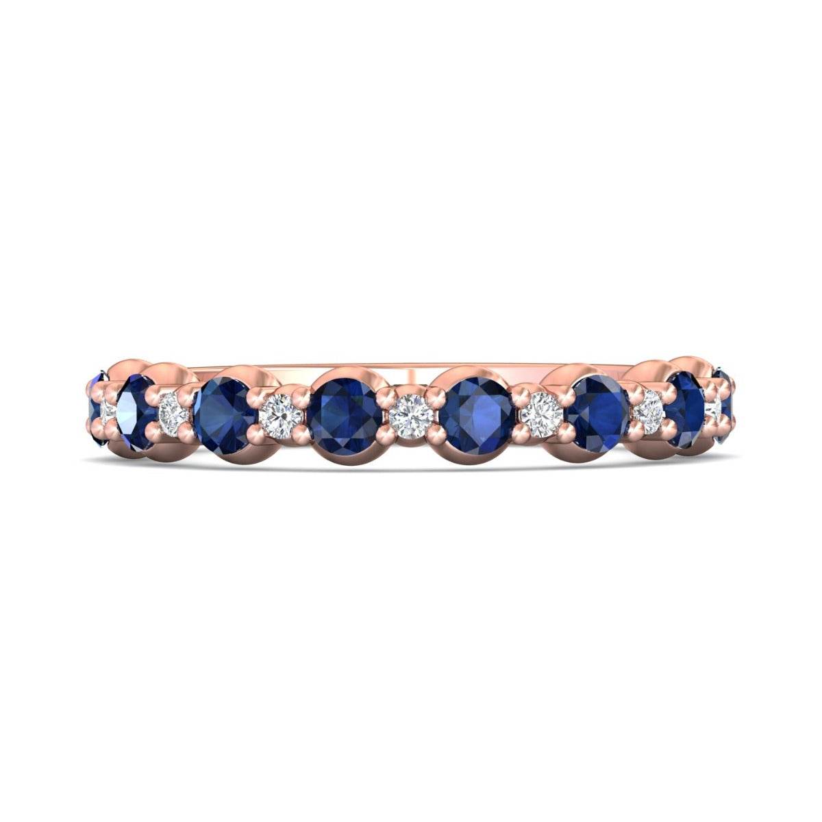 Sapphire And Diamond 18K Rose Gold Wedding Ring Share Prong Setting - DG & Co. Jewellery