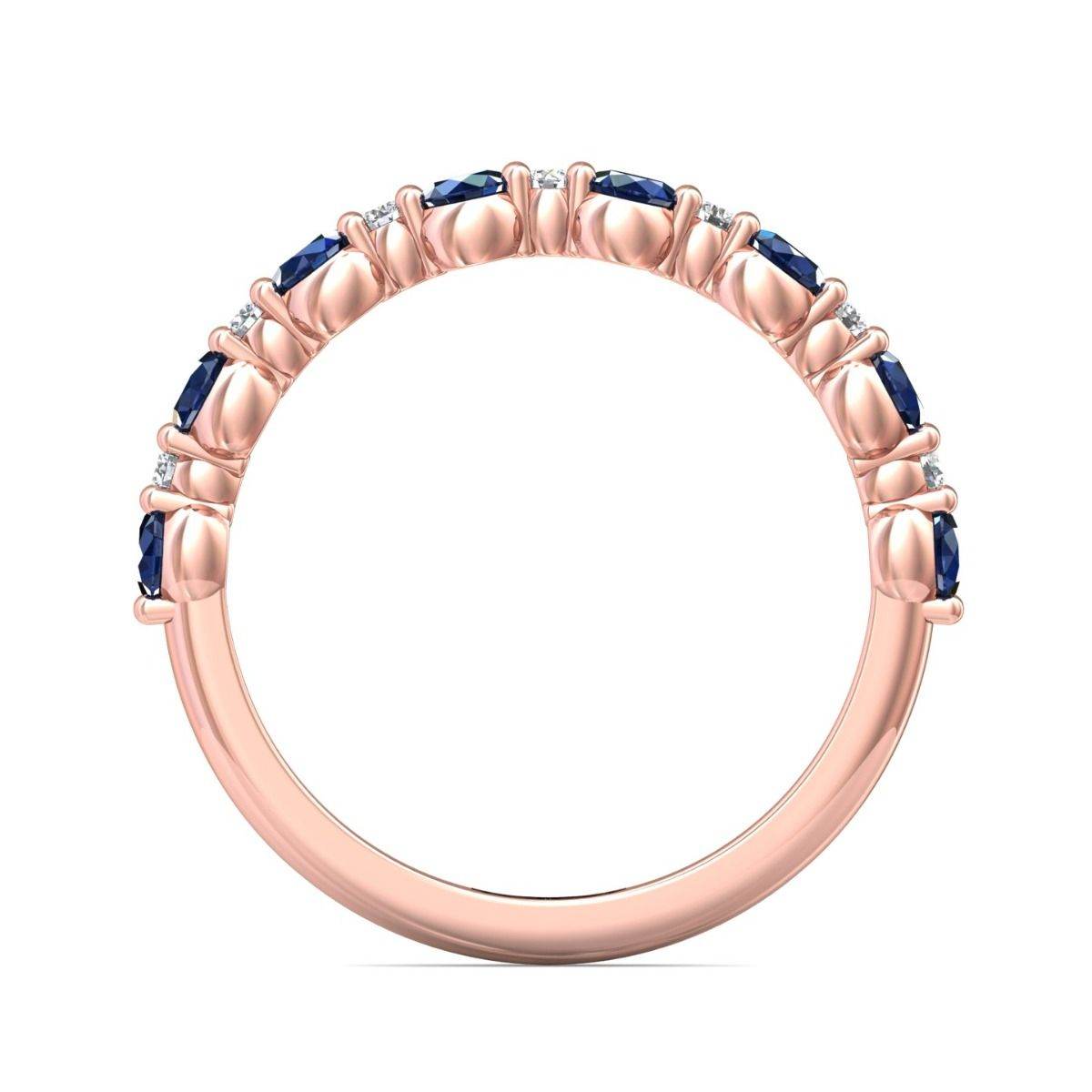Sapphire And Diamond 18K Rose Gold Wedding Ring Share Prong Setting - DG & Co. Jewellery