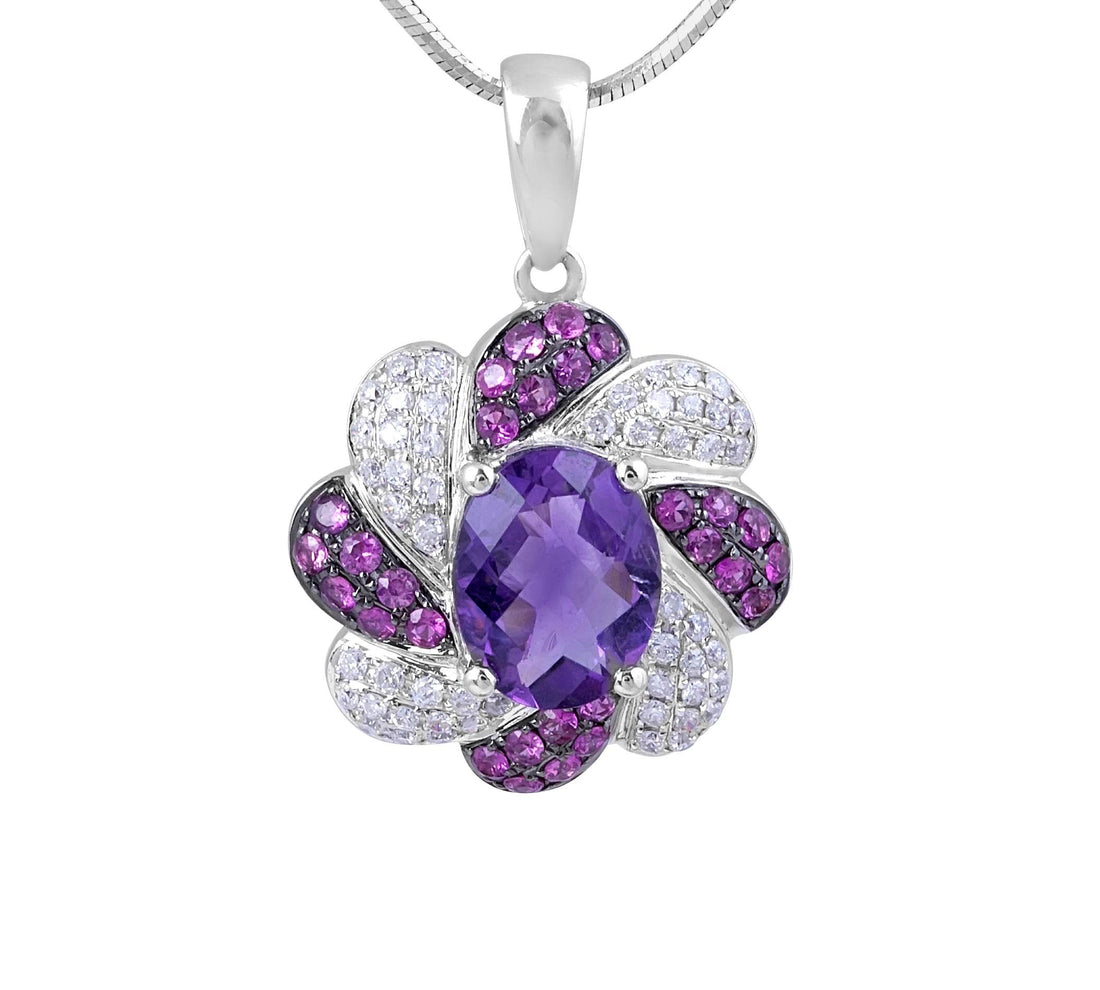 Amethyst Pink Sapphire and Diamond Pendant in 14 Karat White Gold - DG & Co. Jewellery