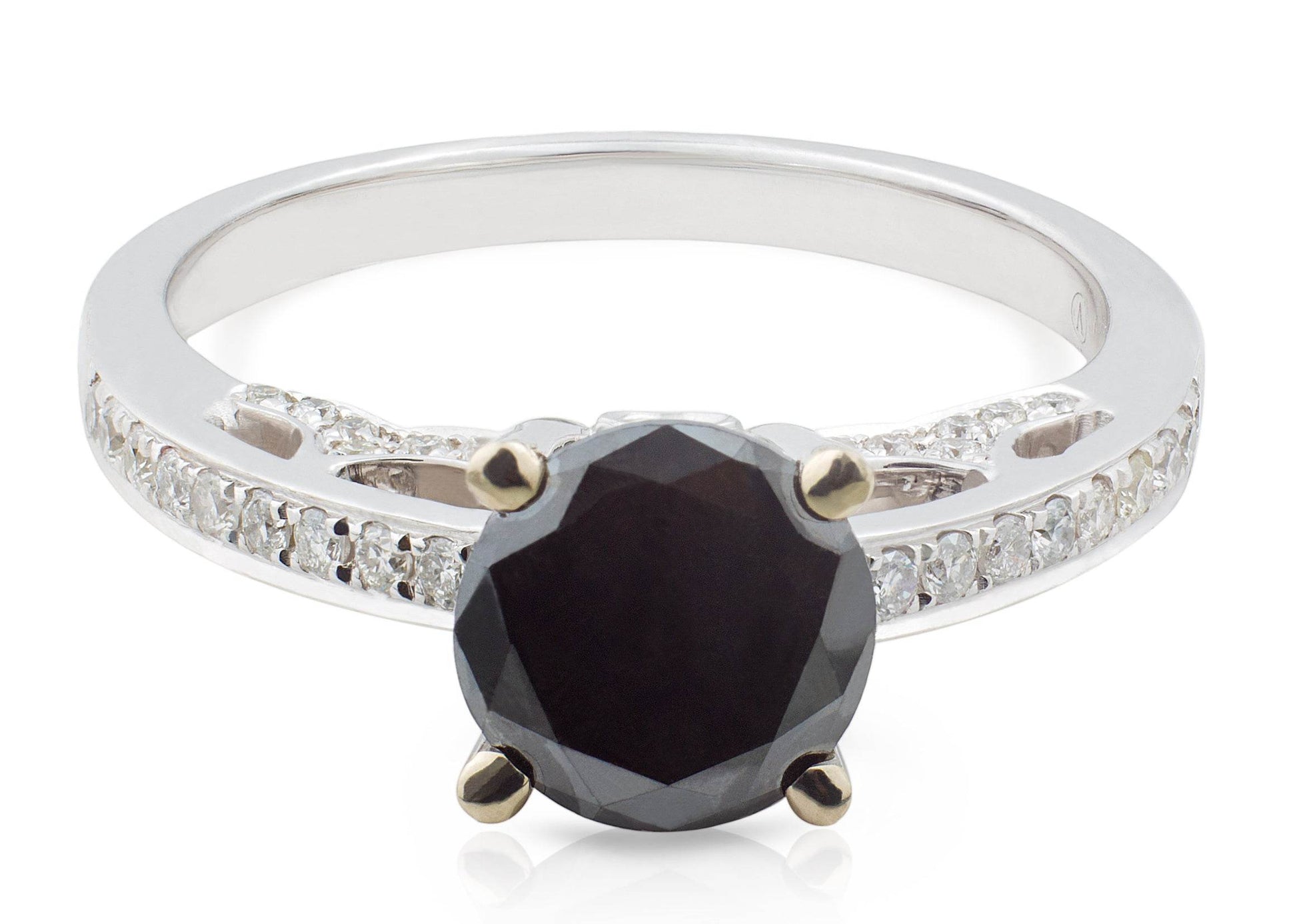 Vintage Style Black Diamond 4 Claw Setting Ring Share Prong Setting Side Stone In 18 Karat White Gold - DG & Co. Jewellery