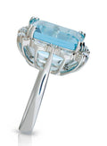 Emerald Cut 10CT Aquamarine Diamond Halo Ring In 18K White Gold - DG & Co. Jewellery