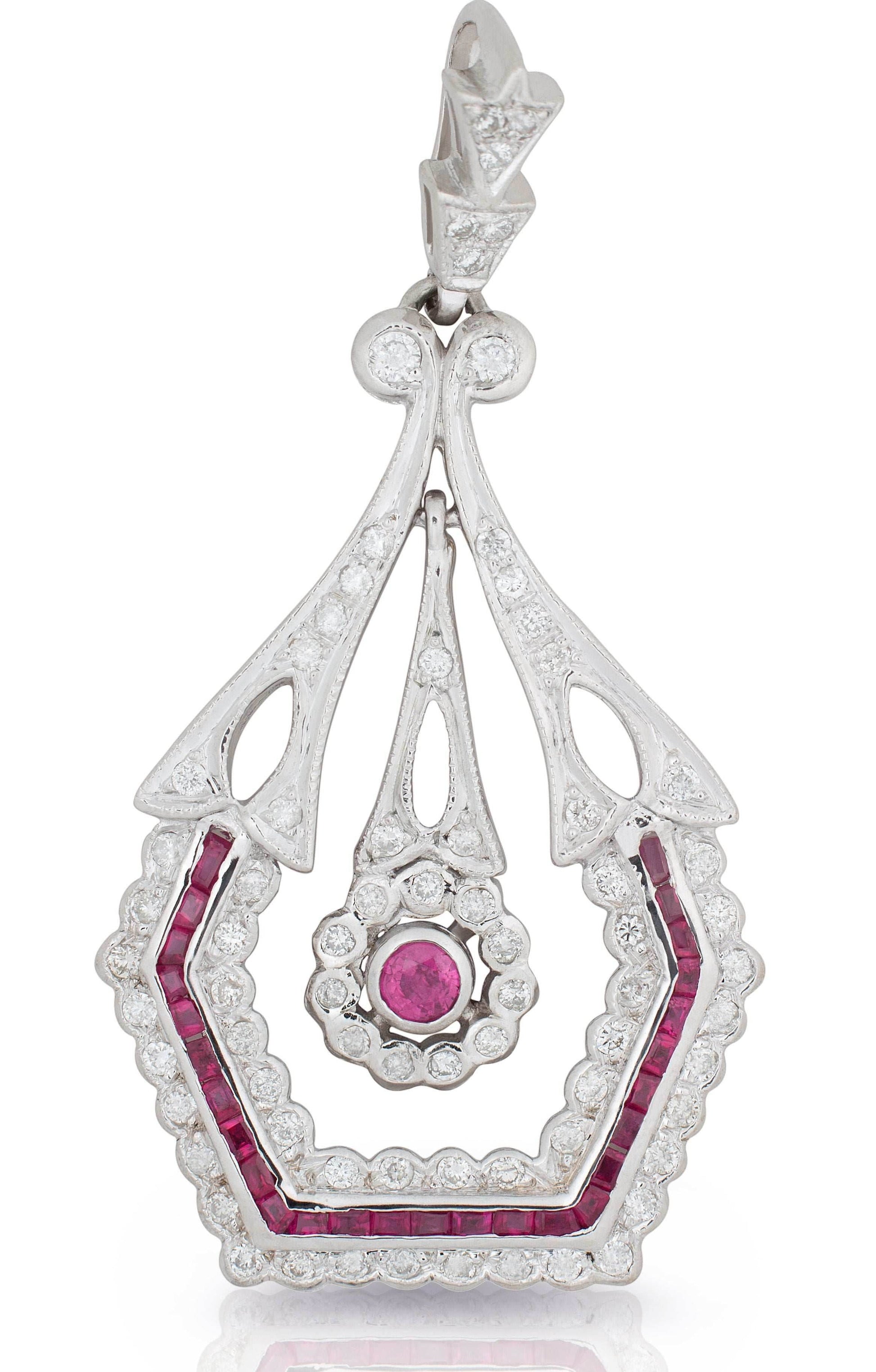 Vintage Style Ruby Diamond Pendant Channel Setting In 14K White Gold - DG & Co. Jewellery
