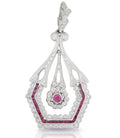 Vintage Style Ruby Diamond Pendant Channel Setting In 14K White Gold - DG & Co. Jewellery