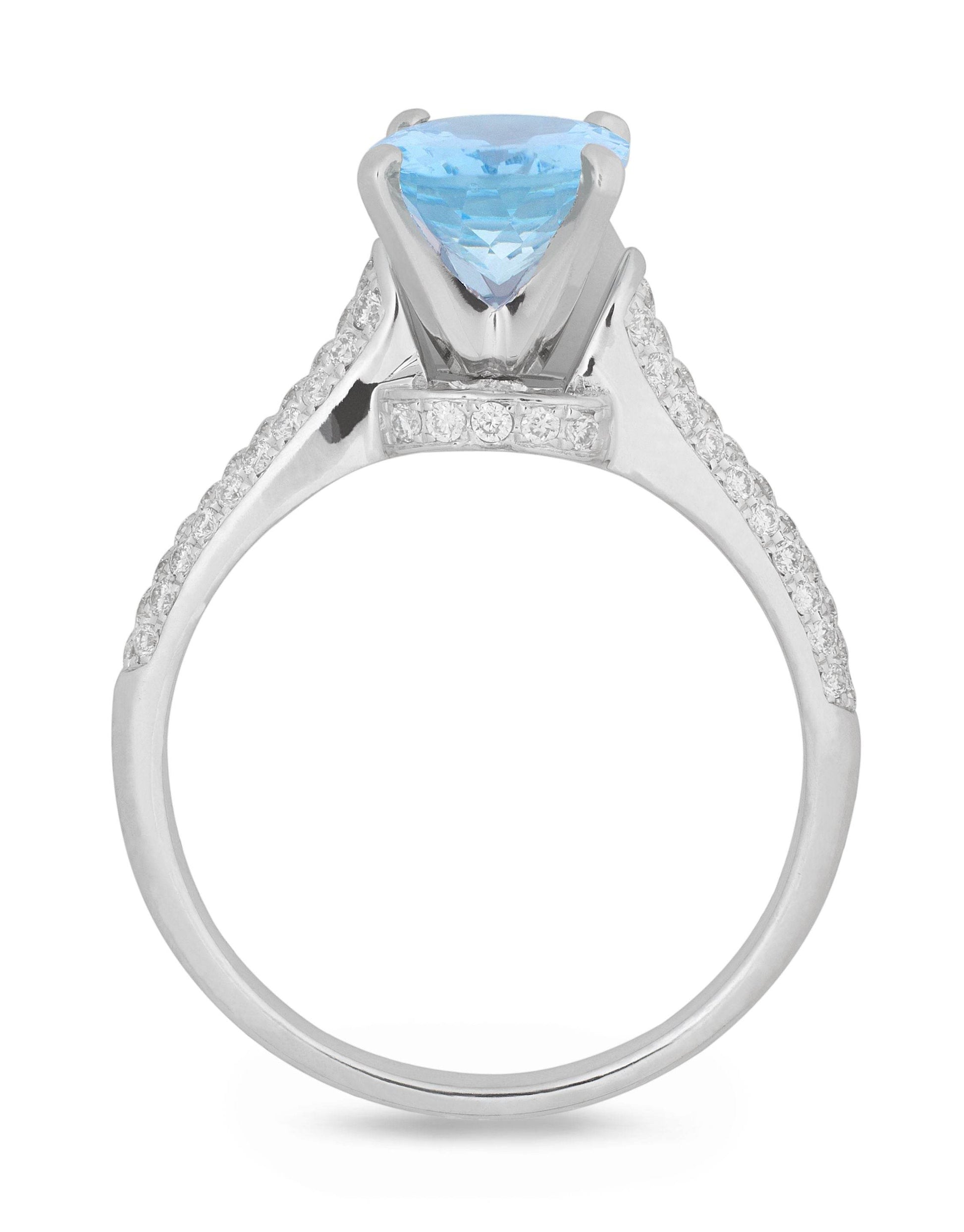1.26ct Aquamarine Oval Cut 4 Claw Diamond Ring Pave Setting Side stones In 18K White Gold - DG & Co. Jewellery