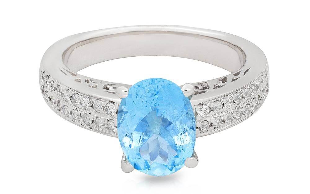 1.50CT Oval Cut Aquamarine Diamond Ring In 18K White Gold - DG & Co. Jewellery