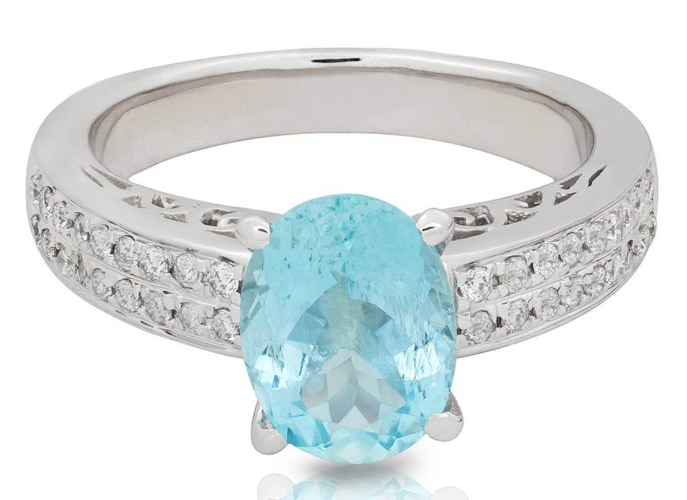 1.50CT Oval Cut Aquamarine Diamond Ring In 18K White Gold - DG & Co. Jewellery