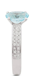 1.26ct Aquamarine Oval Cut 4 Claw Diamond Ring Pave Setting Side stones In 18K White Gold - DG & Co. Jewellery