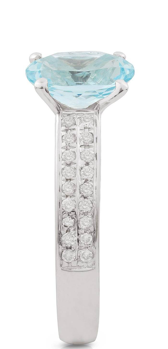 1.26ct Aquamarine Oval Cut 4 Claw Diamond Ring Pave Setting Side stones In 18K White Gold - DG & Co. Jewellery