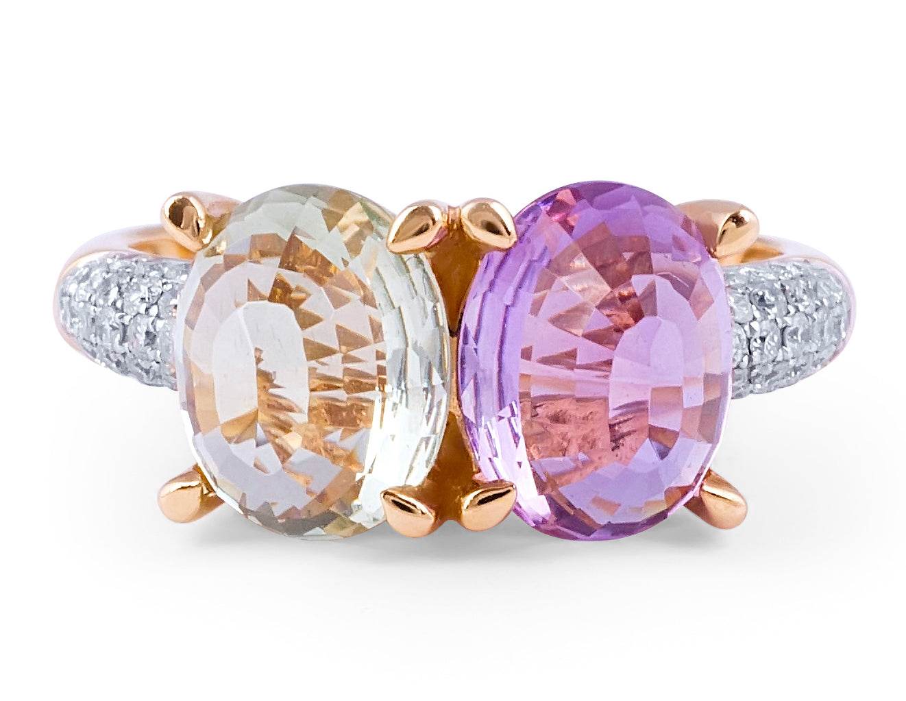 Geen And Purple Amethyst Diamond Cocktail Ring in 14 Karat Rose Gold - DG & Co. Jewellery
