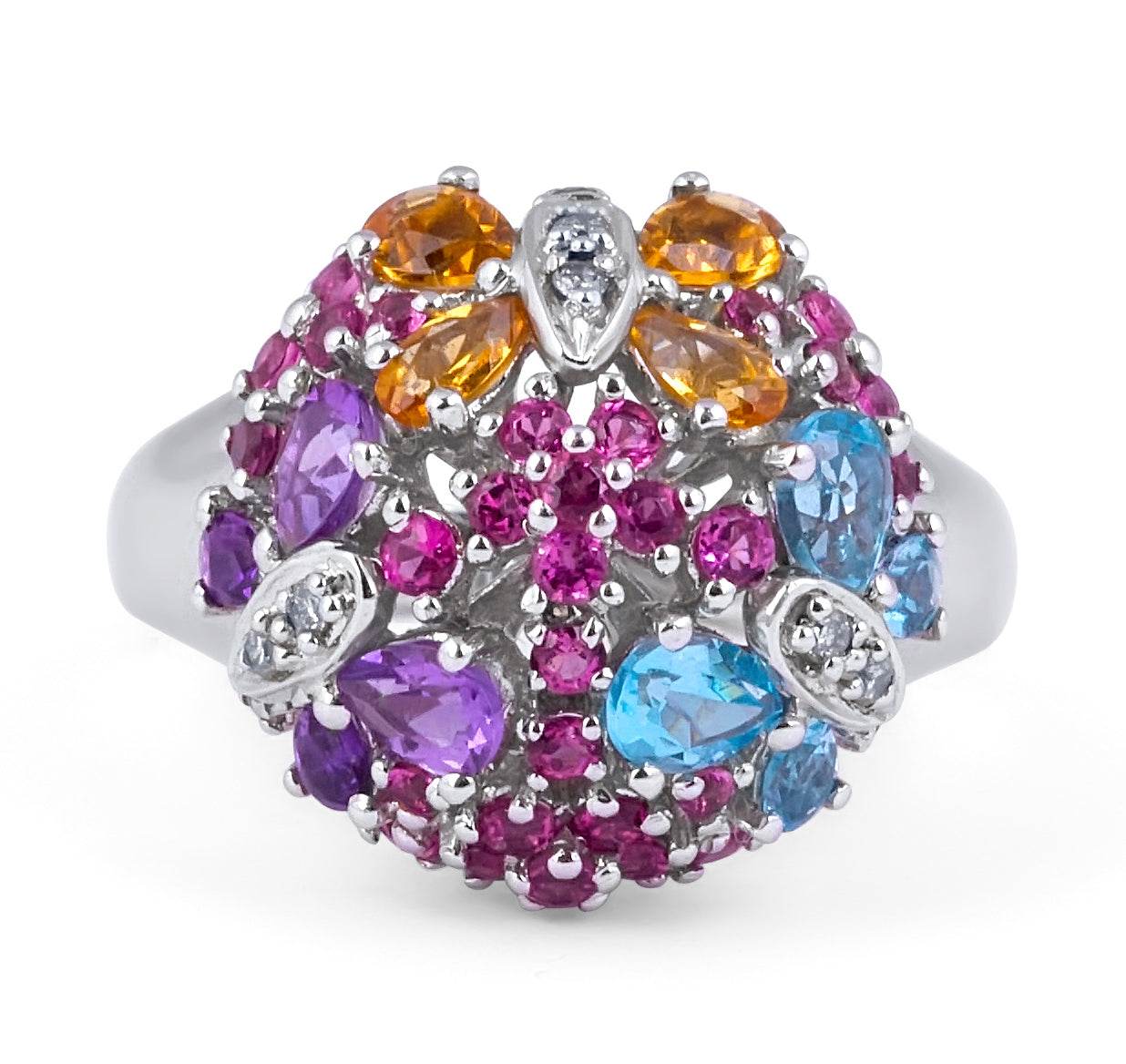 Multi Colour Diamond Gemstone Ring in 14 Karat White Gold - DG & Co. Jewellery