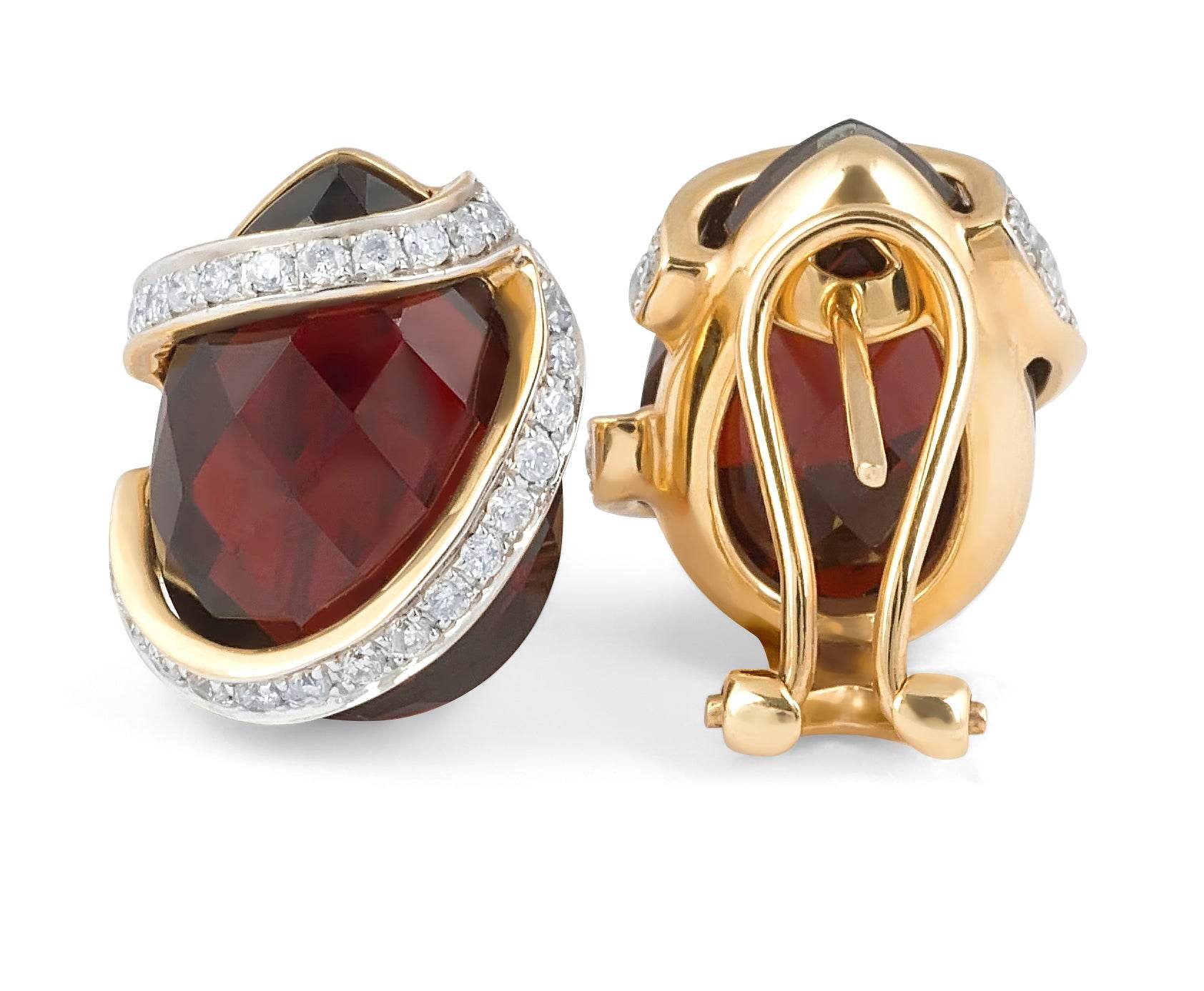 Garnet Diamond Stud Earring in 14 Karat Yellow Gold - DG & Co. Jewellery