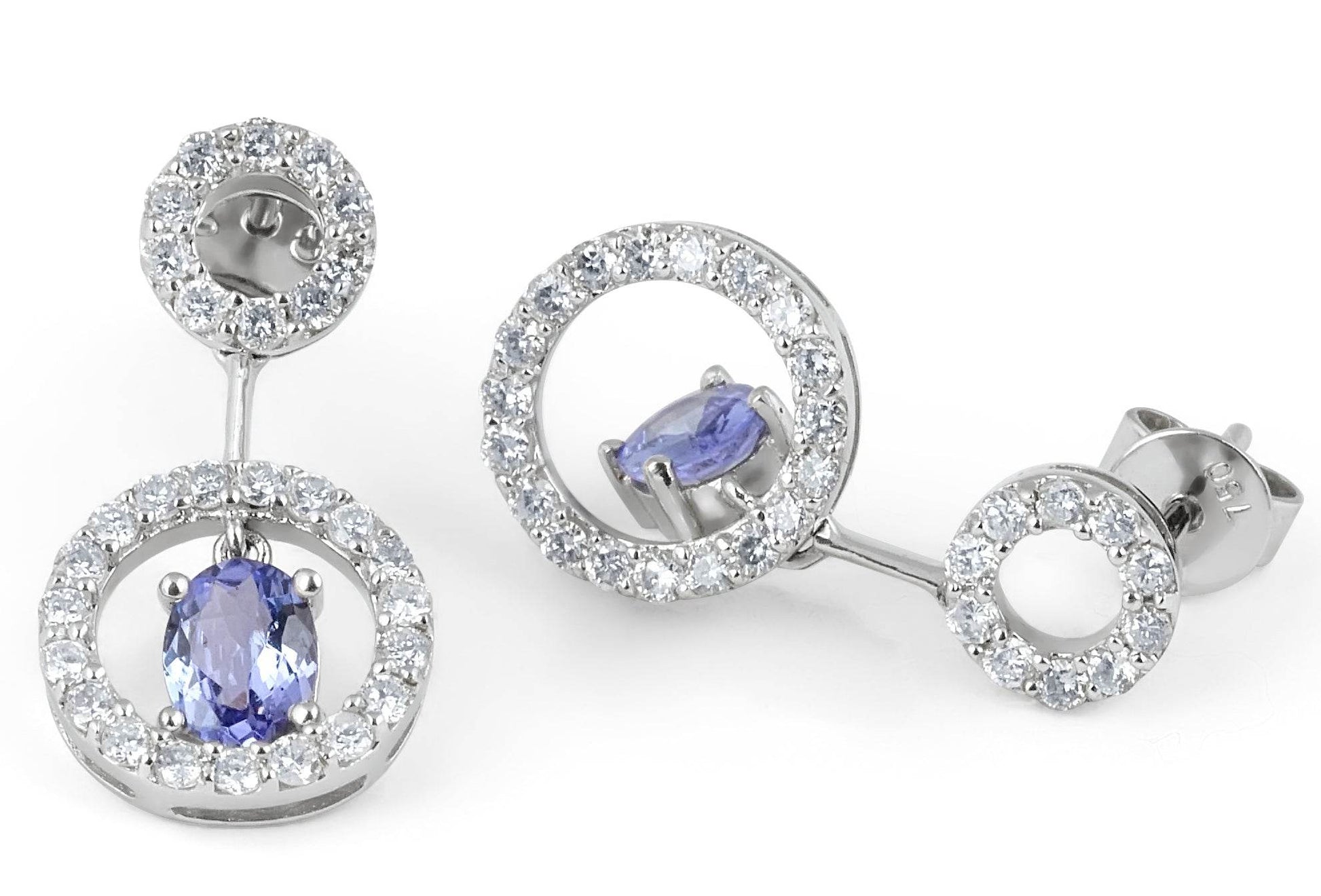 Halo Round Cut Tanzanite Diamond Earring In 18 Karat White Gold - DG & Co. Jewellery