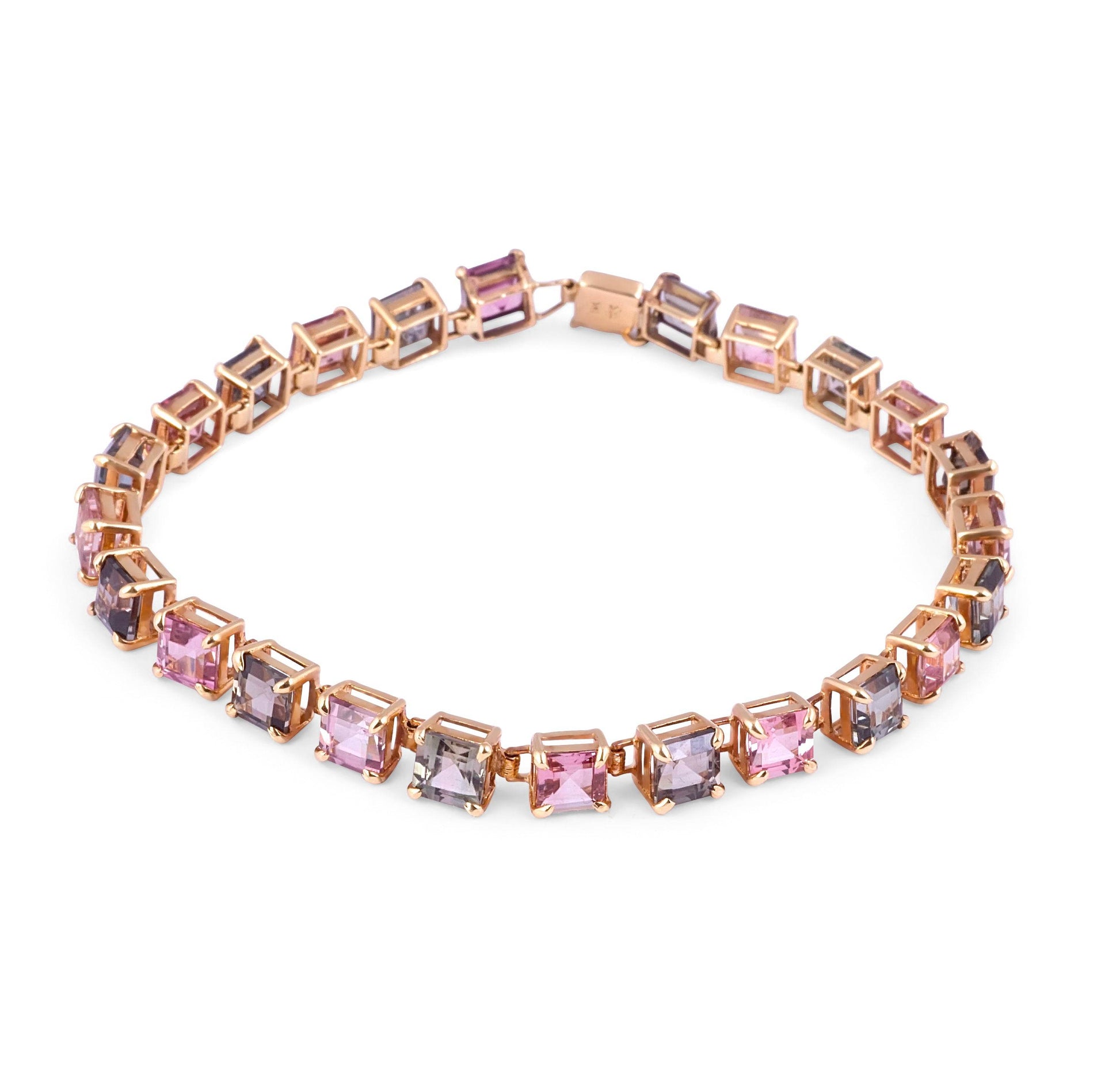 Pink and Green Tourmaline Bracelet in 14 Karat Yellow gold - DG & Co. Jewellery