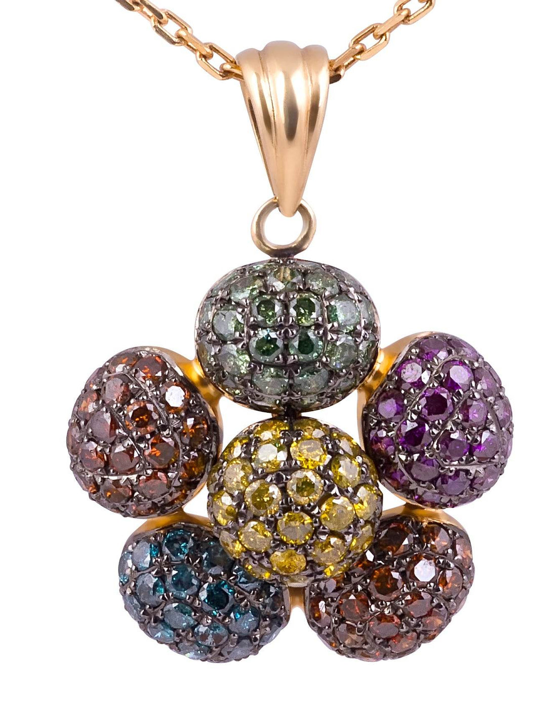 Multi Colour Diamond Cocktail Pendant In 14 Karat Yellow Gold - DG & Co. Jewellery