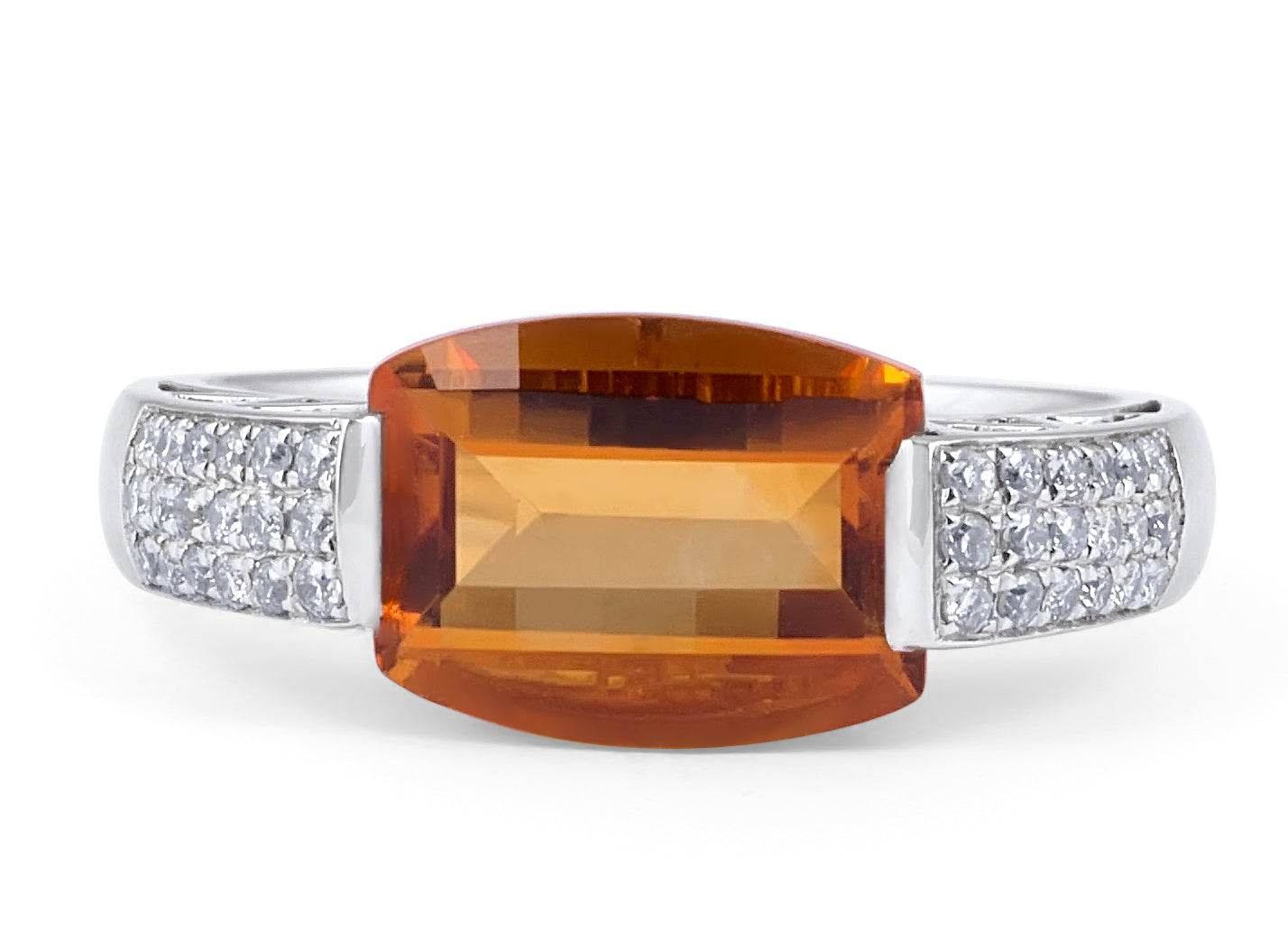 Curve Cut Citrine and Diamond Ring Tension Setting In 18 Karat White gold - DG & Co. Jewellery