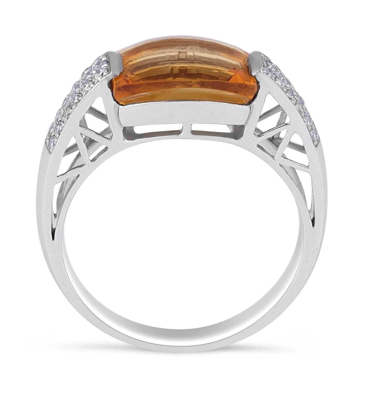 Curve Cut Citrine and Diamond Ring Tension Setting In 18 Karat White gold - DG & Co. Jewellery