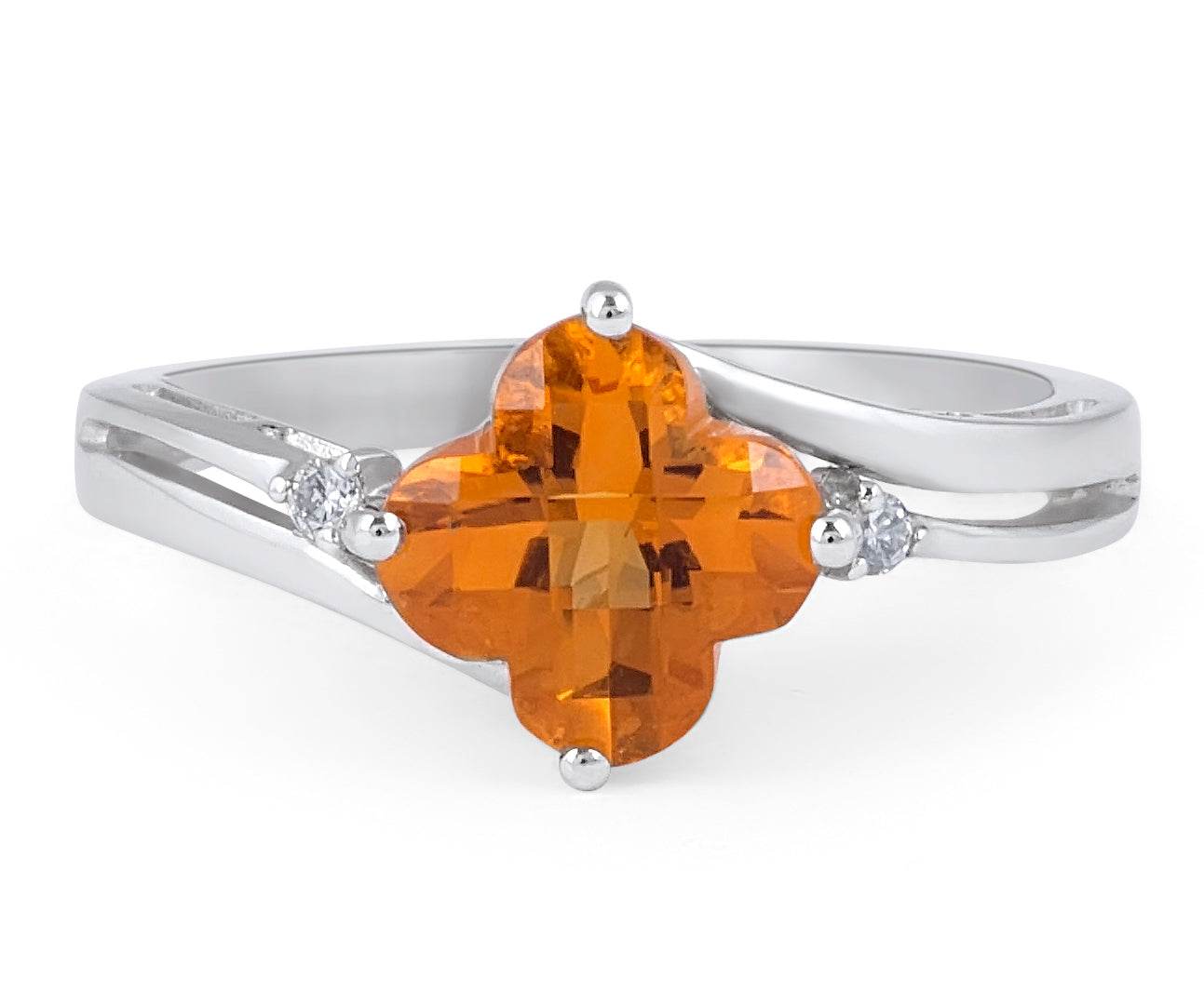 Citrine and Diamond Ring 4 Claw Setting In 14K White gold - DG & Co. Jewellery