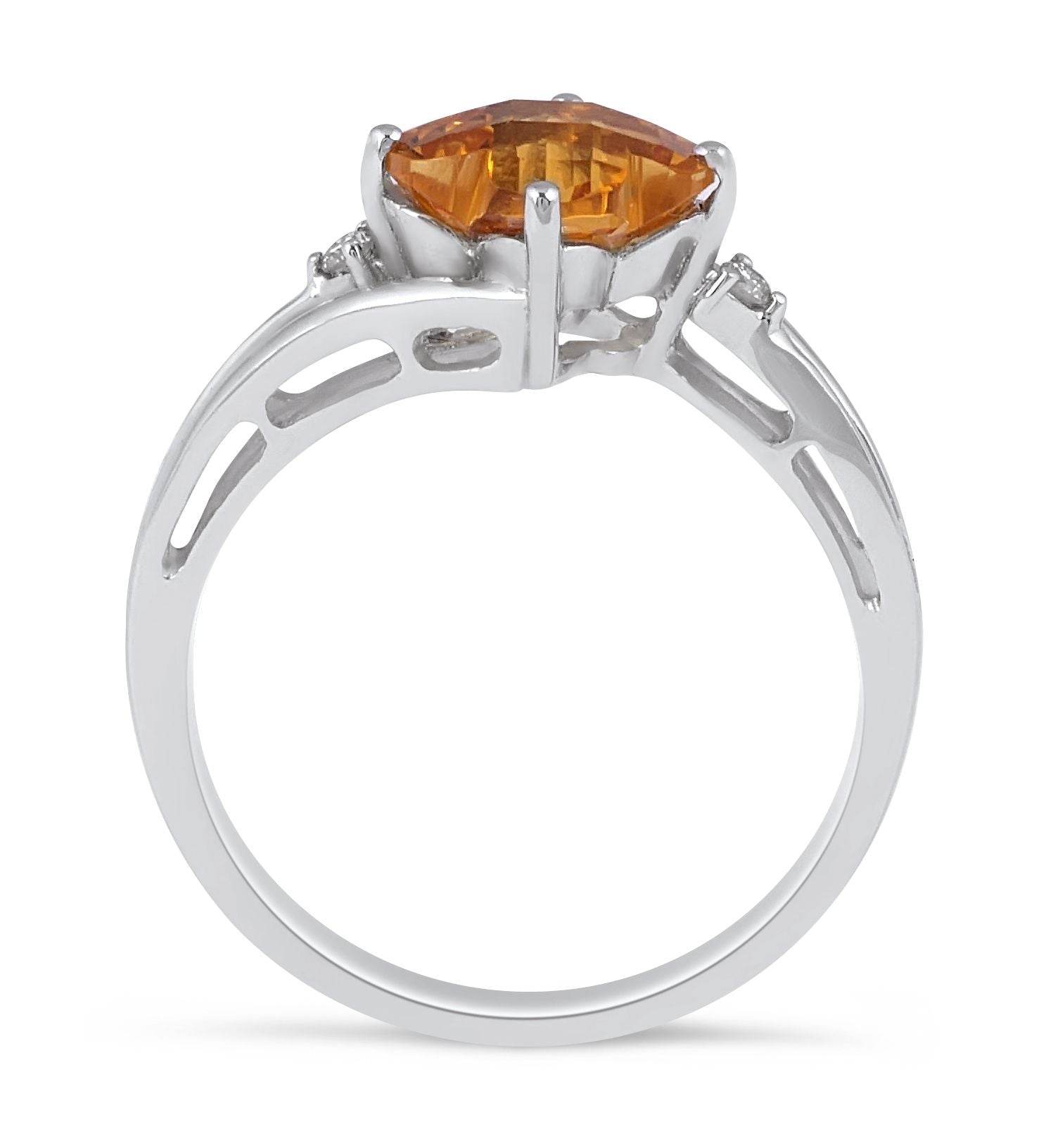 Citrine and Diamond Ring 4 Claw Setting In 14K White gold - DG & Co. Jewellery