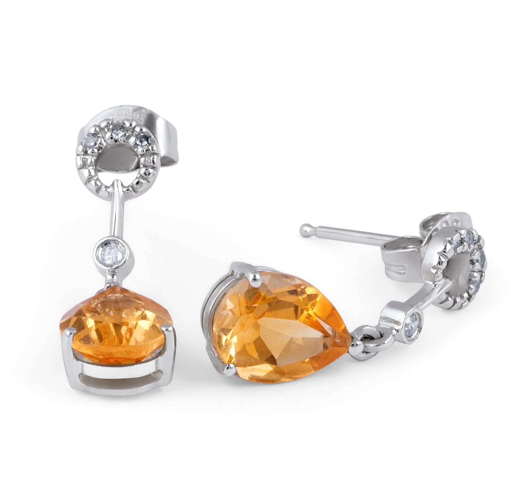 Pear Shape Citrine and Diamond Earring in 14 Karat Yellow gold - DG & Co. Jewellery