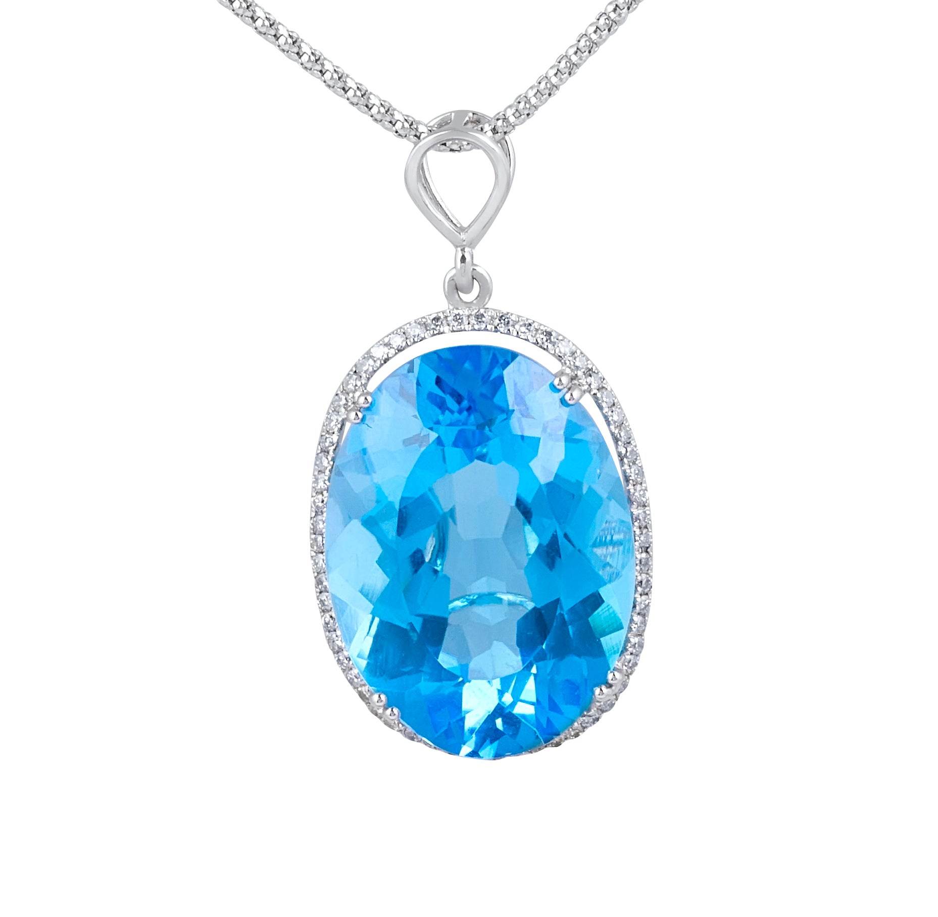 Swiss Blue Topaz and Diamond Pendant In 14K White Gold - DG & Co. Jewellery