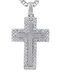 Diamond Cross Pendant Pave Setting Emery Finish In 18K White Gold - DG & Co. Jewellery