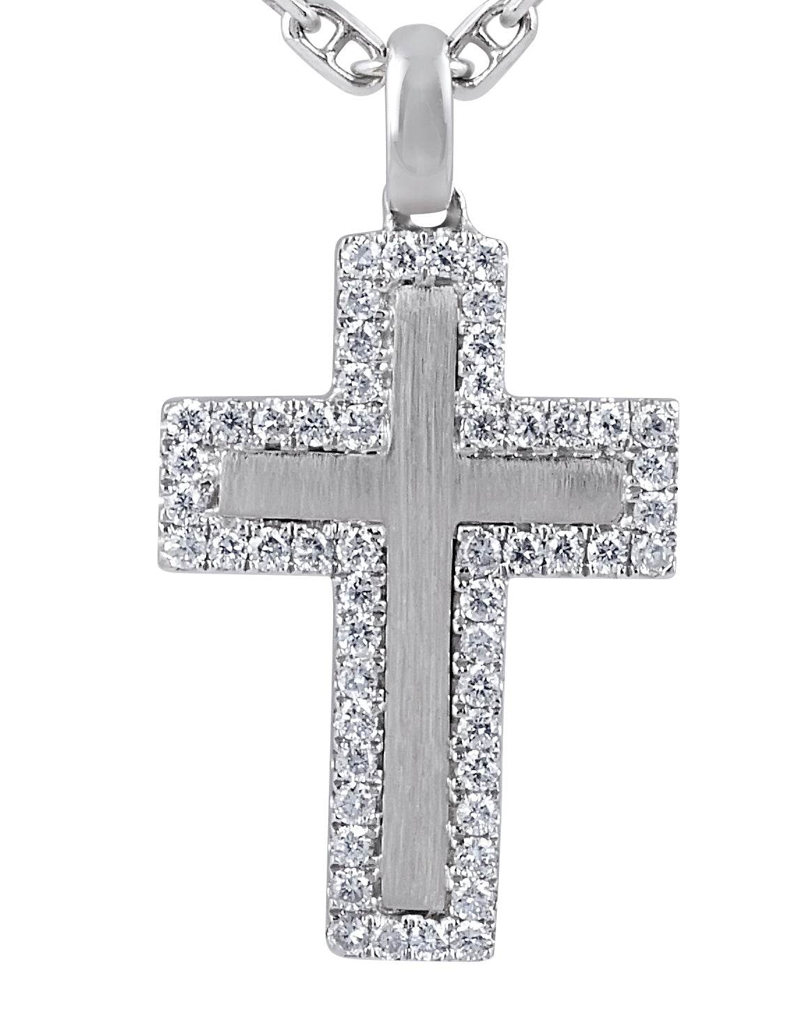 Diamond Cross Pendant Pave Setting Emery Finish In 18K White Gold - DG & Co. Jewellery