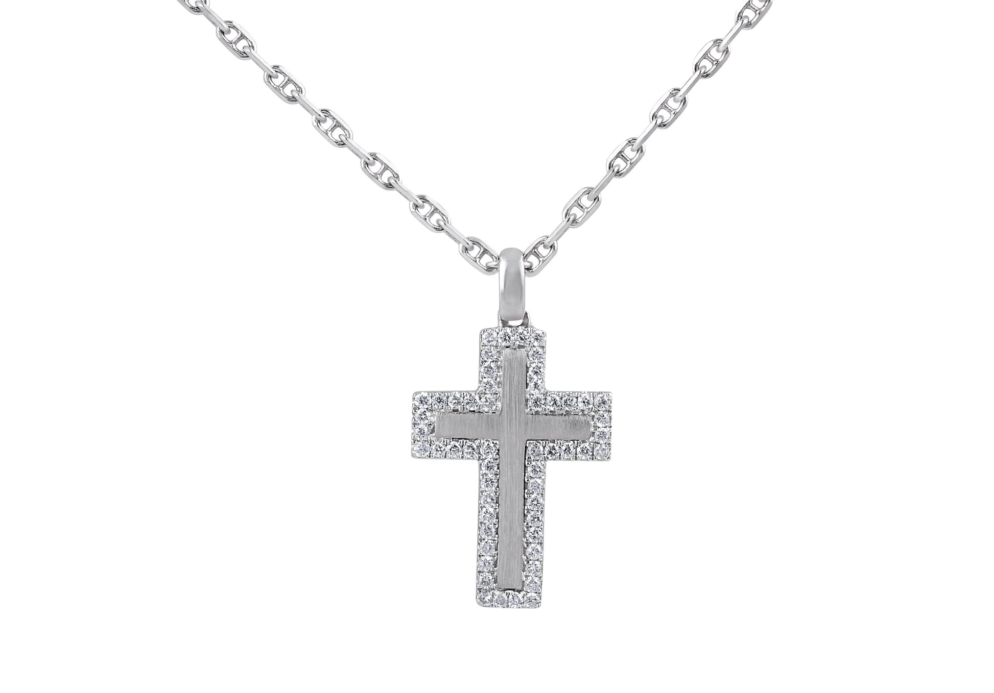 Diamond Cross Pendant Pave Setting Emery Finish In 18K White Gold - DG & Co. Jewellery