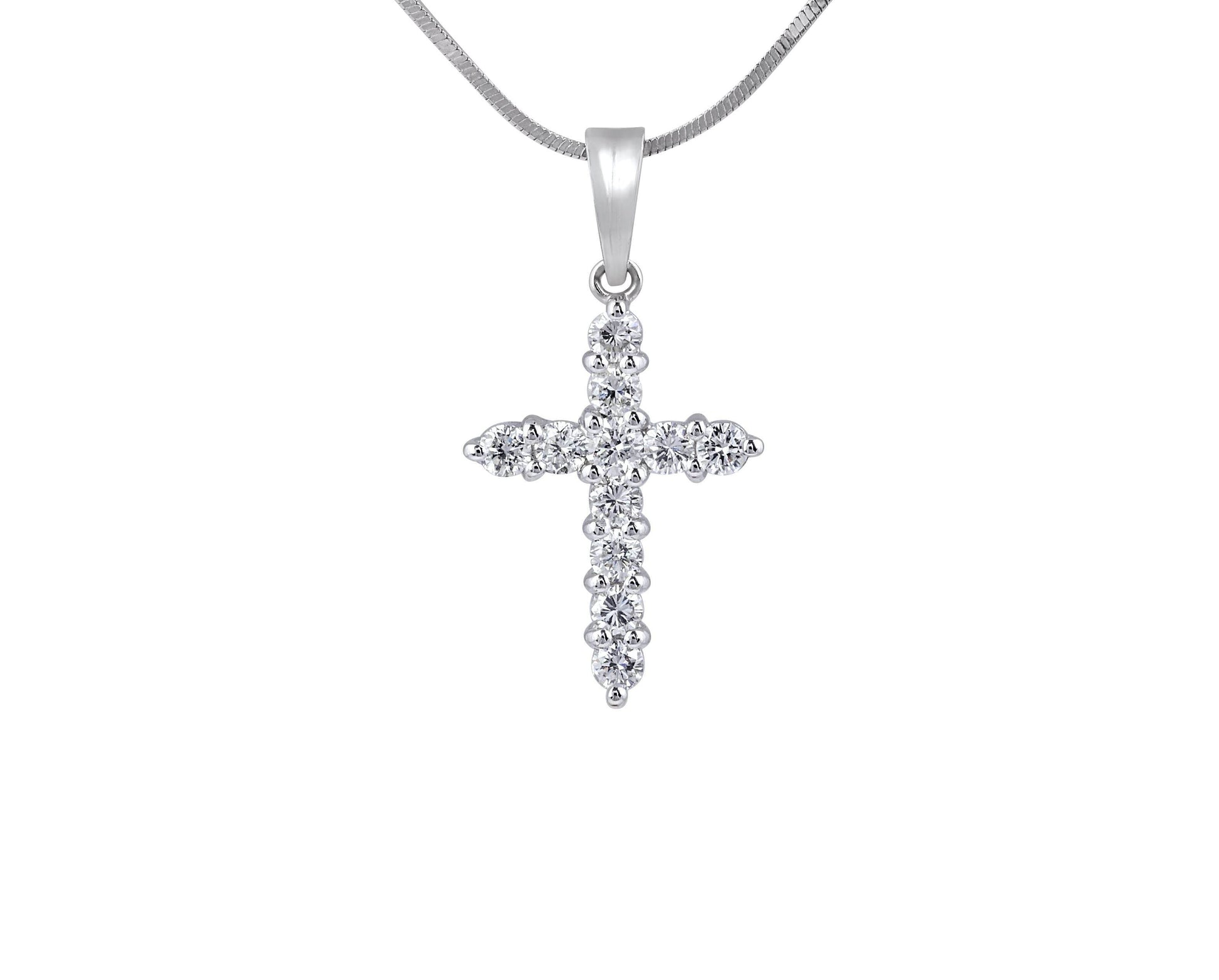 11 Diamond Cross Pendant Pave Setting In 18K White Gold - DG & Co. Jewellery
