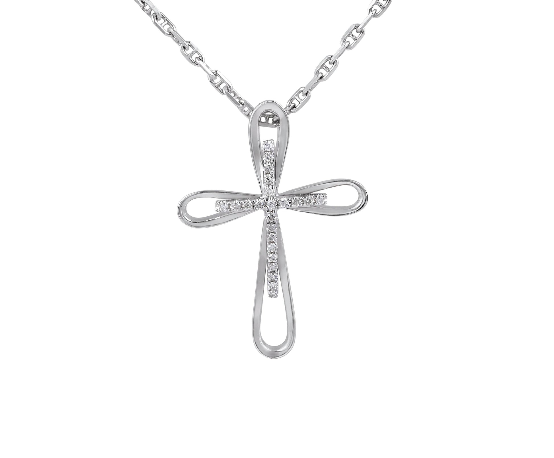 Double Cross Diamond Pendant Pave Setting In 18K White Gold - DG & Co. Jewellery