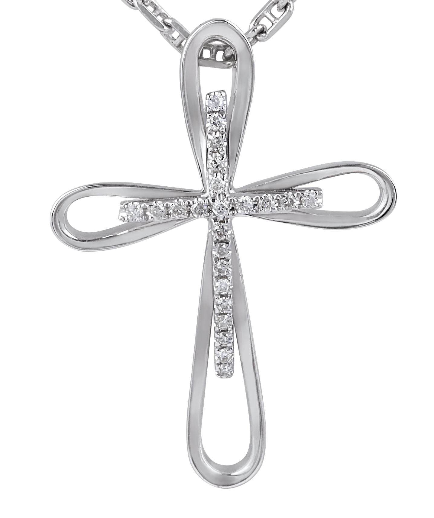 Double Cross Diamond Pendant Pave Setting In 18K White Gold - DG & Co. Jewellery