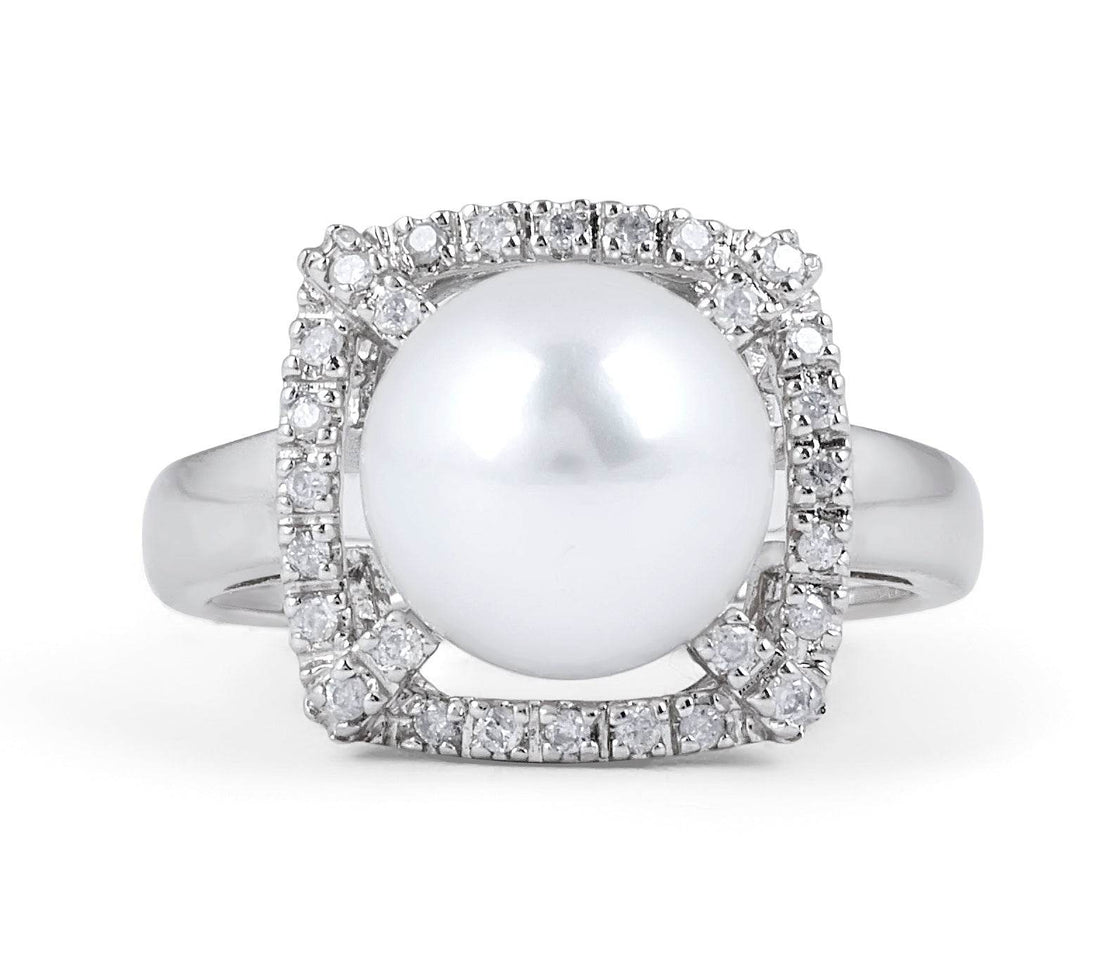 Culture Pearl and Diamond Halo Ring in 14 Karat White Gold - DG & Co. Jewellery
