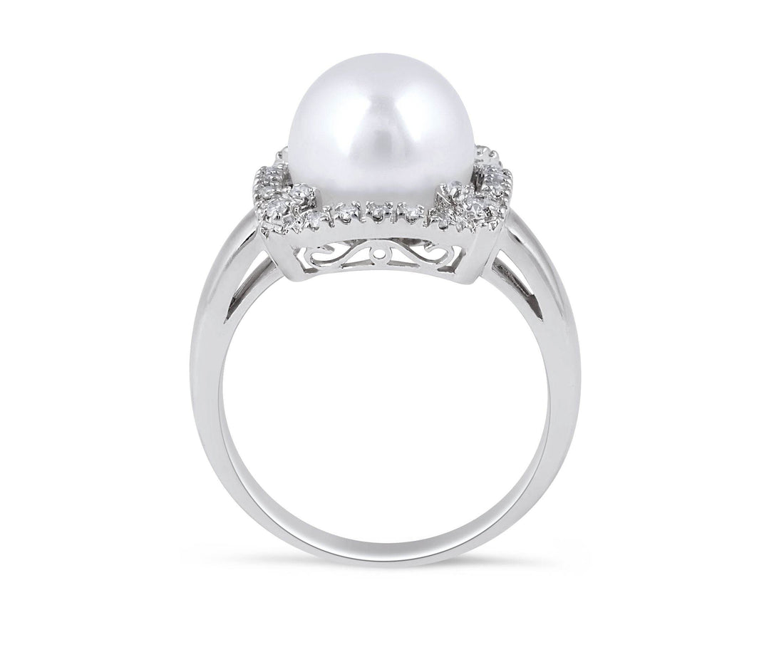 Culture Pearl and Diamond Halo Ring in 14 Karat White Gold - DG & Co. Jewellery