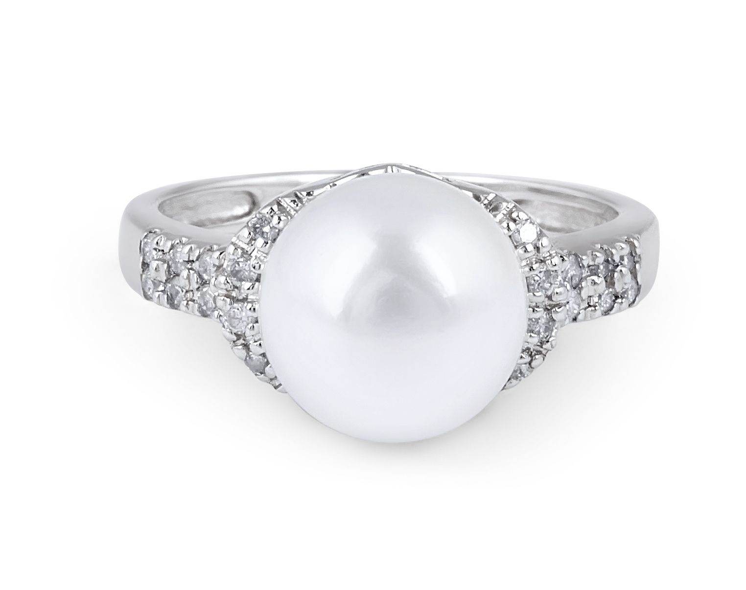 Culture Pearl and Diamond Ring Pave Setting In 14 Karat White Gold - DG & Co. Jewellery