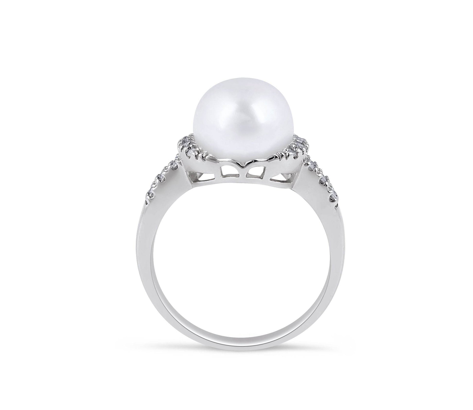 Culture Pearl and Diamond Ring Pave Setting In 14 Karat White Gold - DG & Co. Jewellery