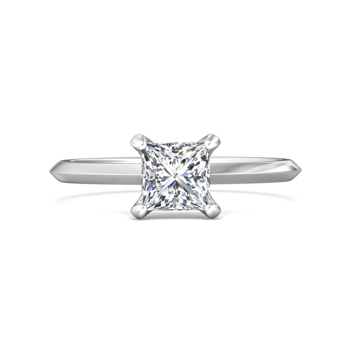 Princess Cut Solitaire Diamond Engagement Ring 4 Claw Setting Knife Edge Band - 18K White - DG & Co. Jewellery