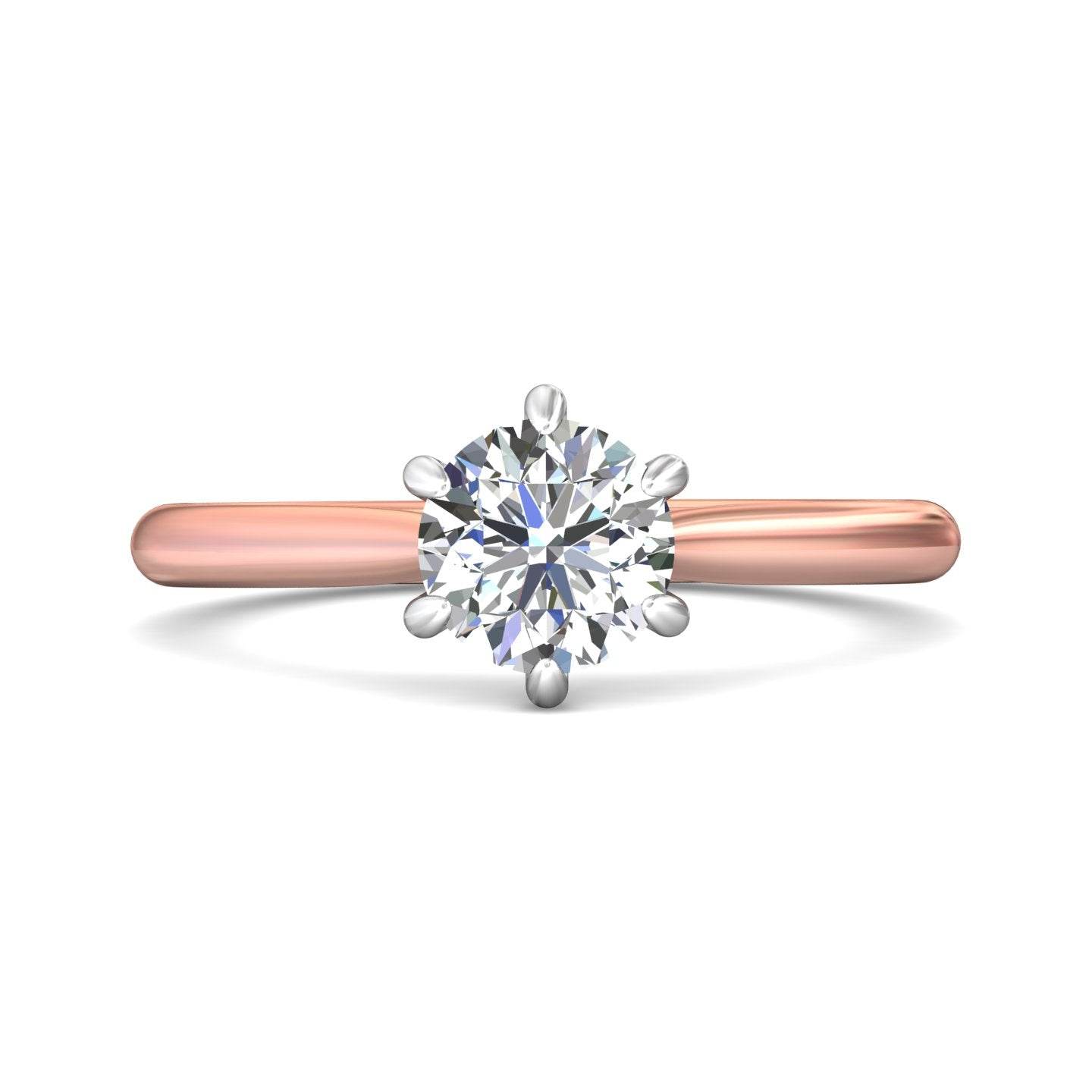 Solitaire Round Cut 6 Claw Tapered Plain Band Diamond Engagement Ring -18K Rose - DG & Co. Jewellery