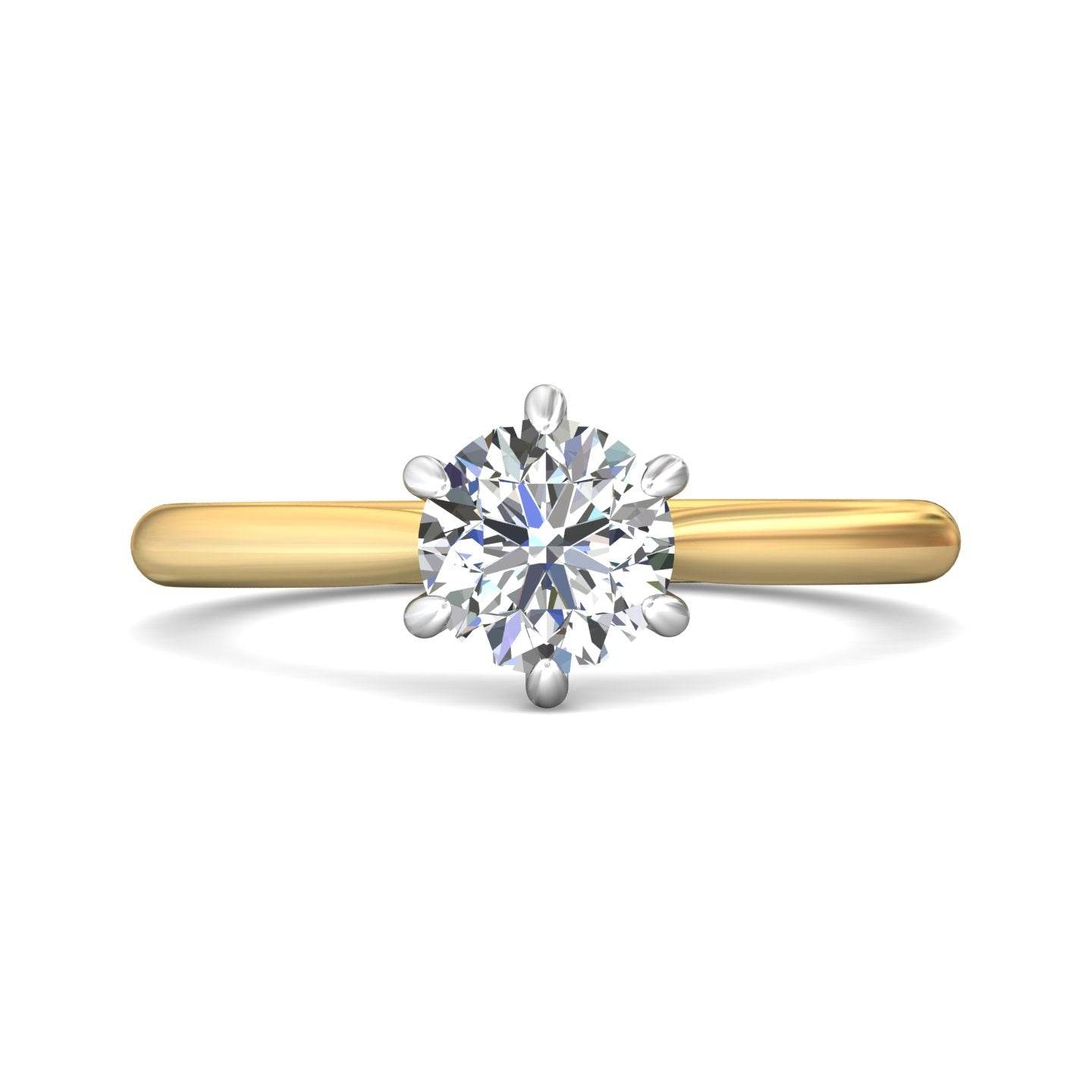 Solitaire Round Cut 6 Claw Tapered Plain Band Diamond Engagement Ring - 18K Yellow - DG & Co. Jewellery